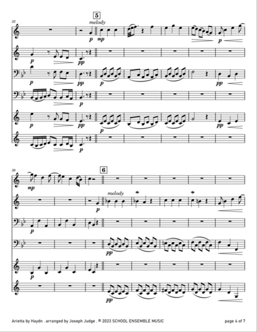 Arietta by Haydn for Brass Quartet in Schools Brass Quartet scores gallery preview page 4