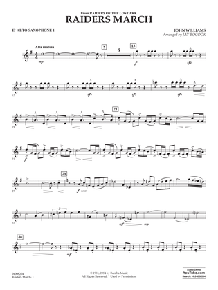 Book cover for Raiders March (from Raiders Of The Lost Ark) (arr. Jay Bocook) - Eb Alto Saxophone 1