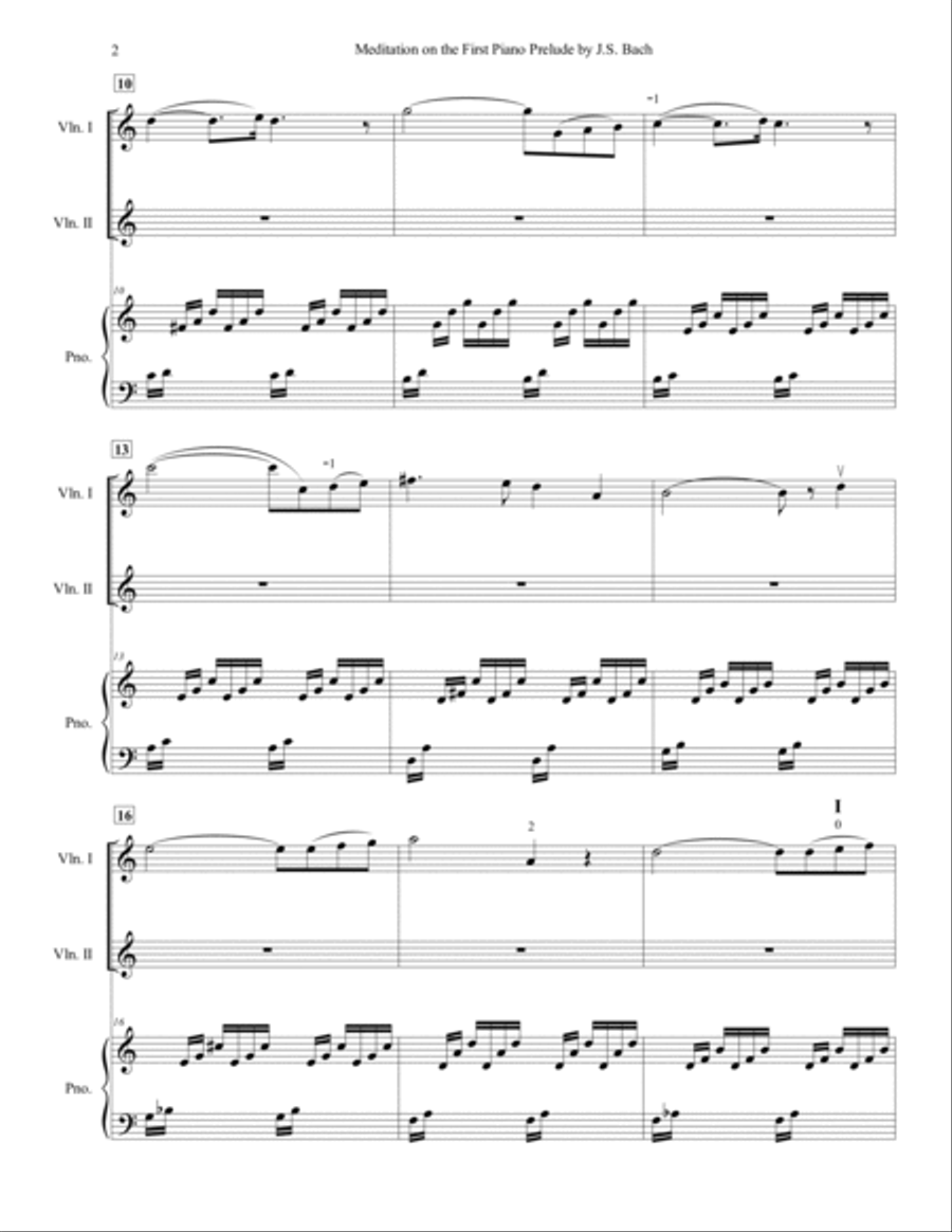 Meditation on the First Piano Prelude by J.S. Bach, for Two Violins and Piano Violin scores gallery preview page 3