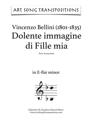 Book cover for BELLINI: Dolente immagine di Fille mia (transposed to E-flat minor)