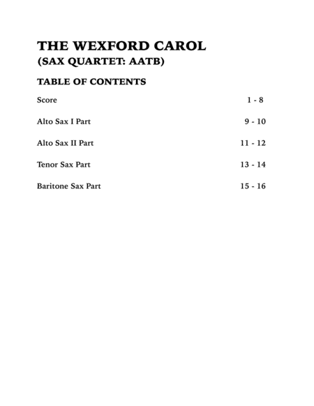 The Wexford Carol (Sax Quartet: AATB) image number null