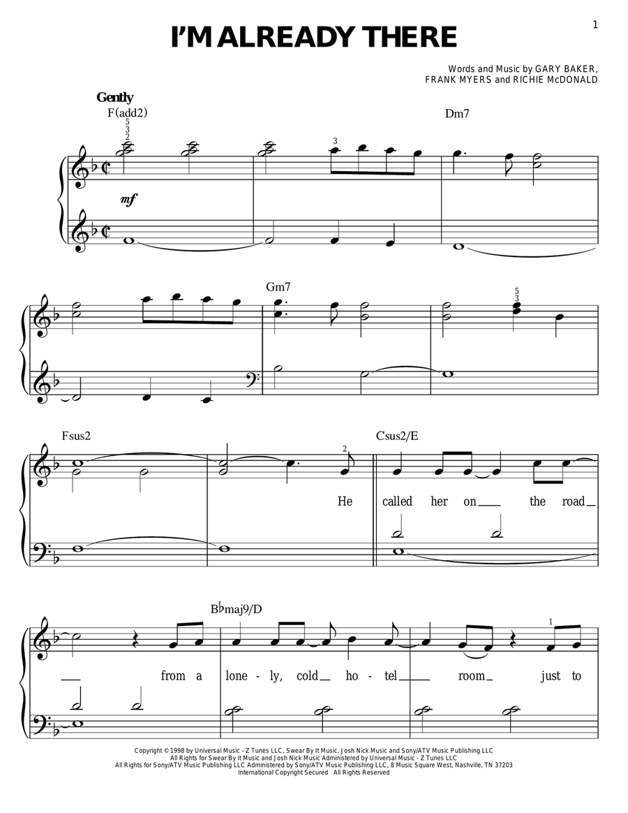 I'm Already There Easy Piano scores gallery preview page 1