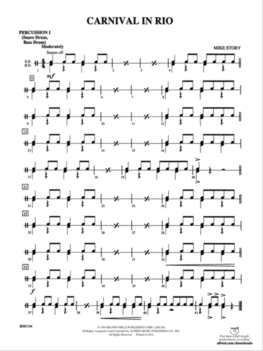 Carnival in Rio: 1st Percussion Concert Band scores gallery preview page 1
