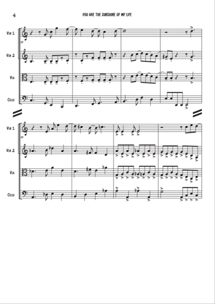 You Are The Sunshine Of My Life String Quartet scores gallery preview page 4