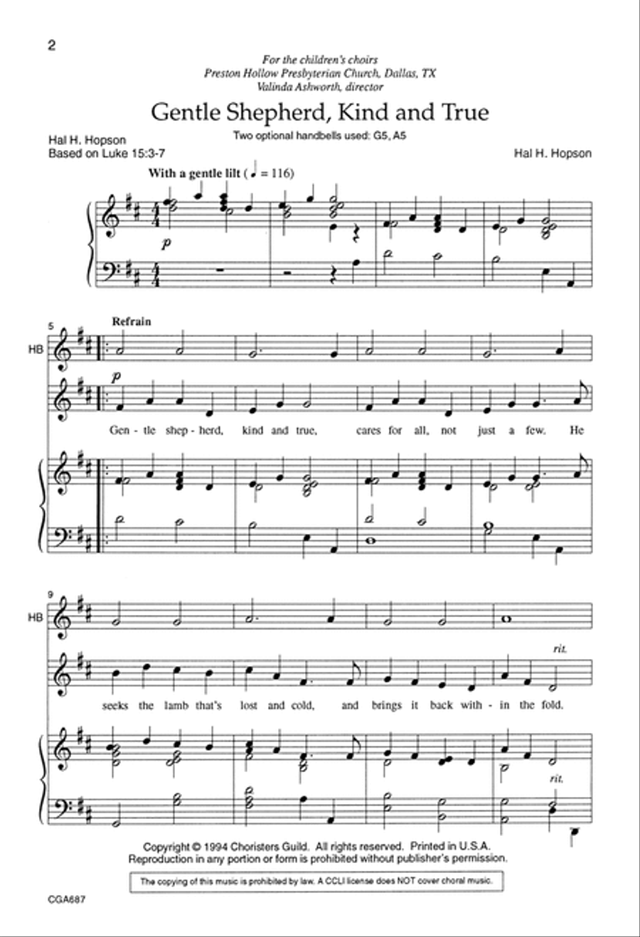 Gentle Shepherd, Kind and True Unison Choir scores gallery preview page 2