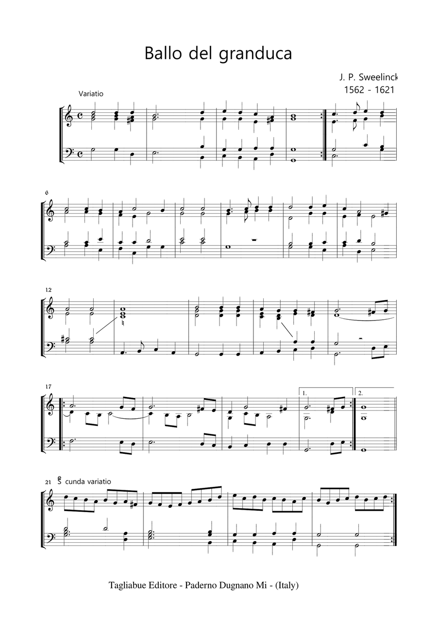 BALLO DEL GRANDUCA - J.P. Sweelinck - For Organ Organ Solo scores gallery preview page 1