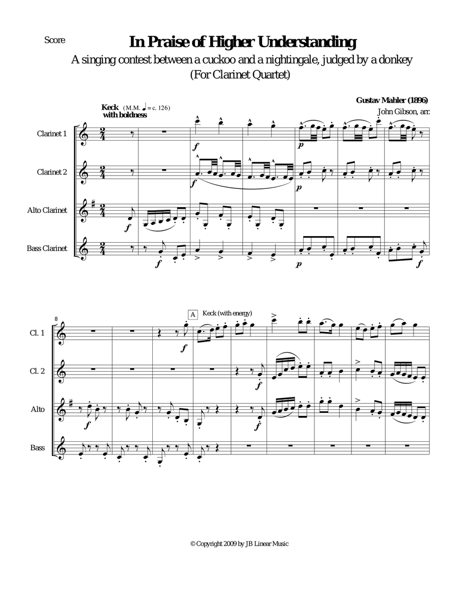 Mahler - In Search of Higher Understanding set for Clarinet Quartet Clarinet Quartet scores gallery preview page 1