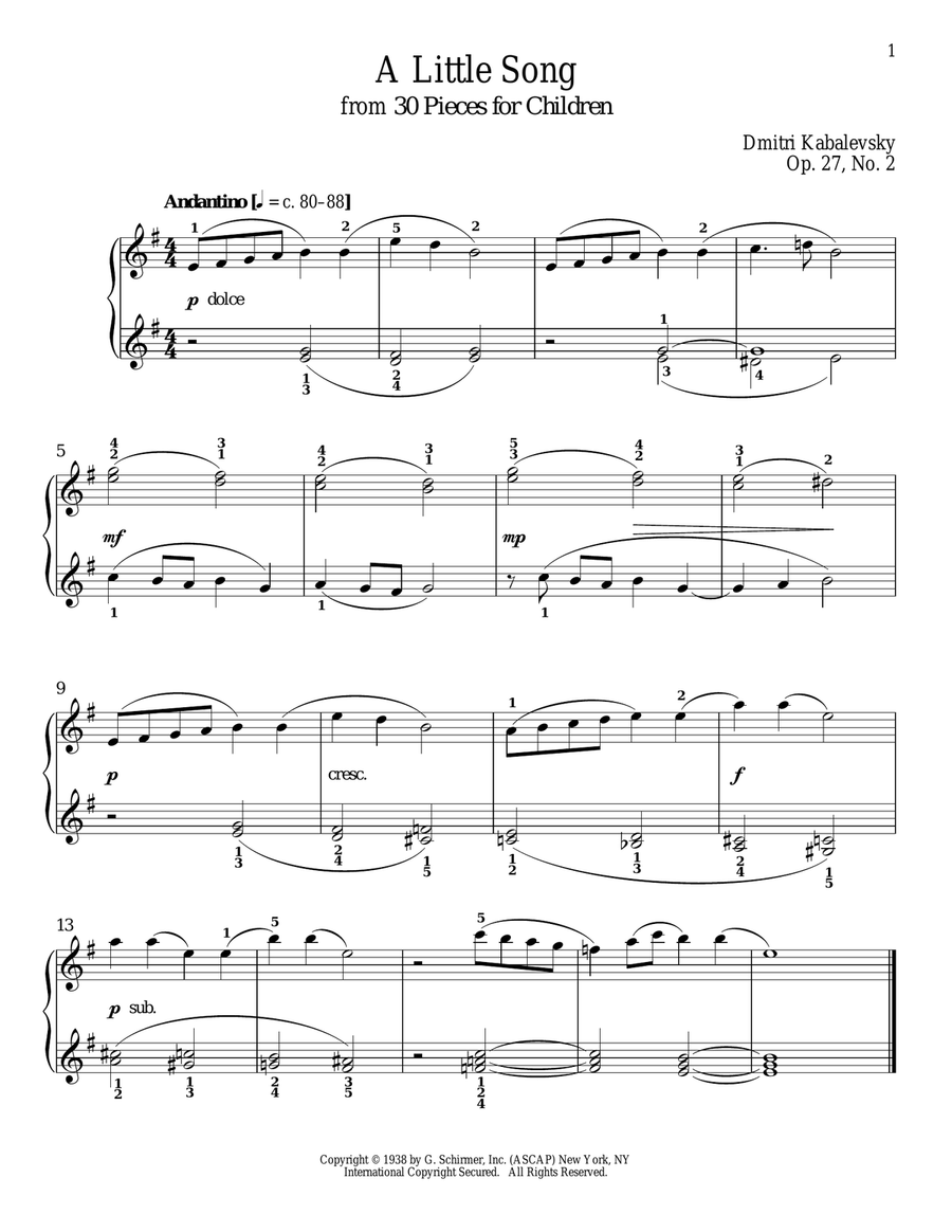 A Little Song, Op. 27, No. 2 Piano Solo scores gallery preview page 1