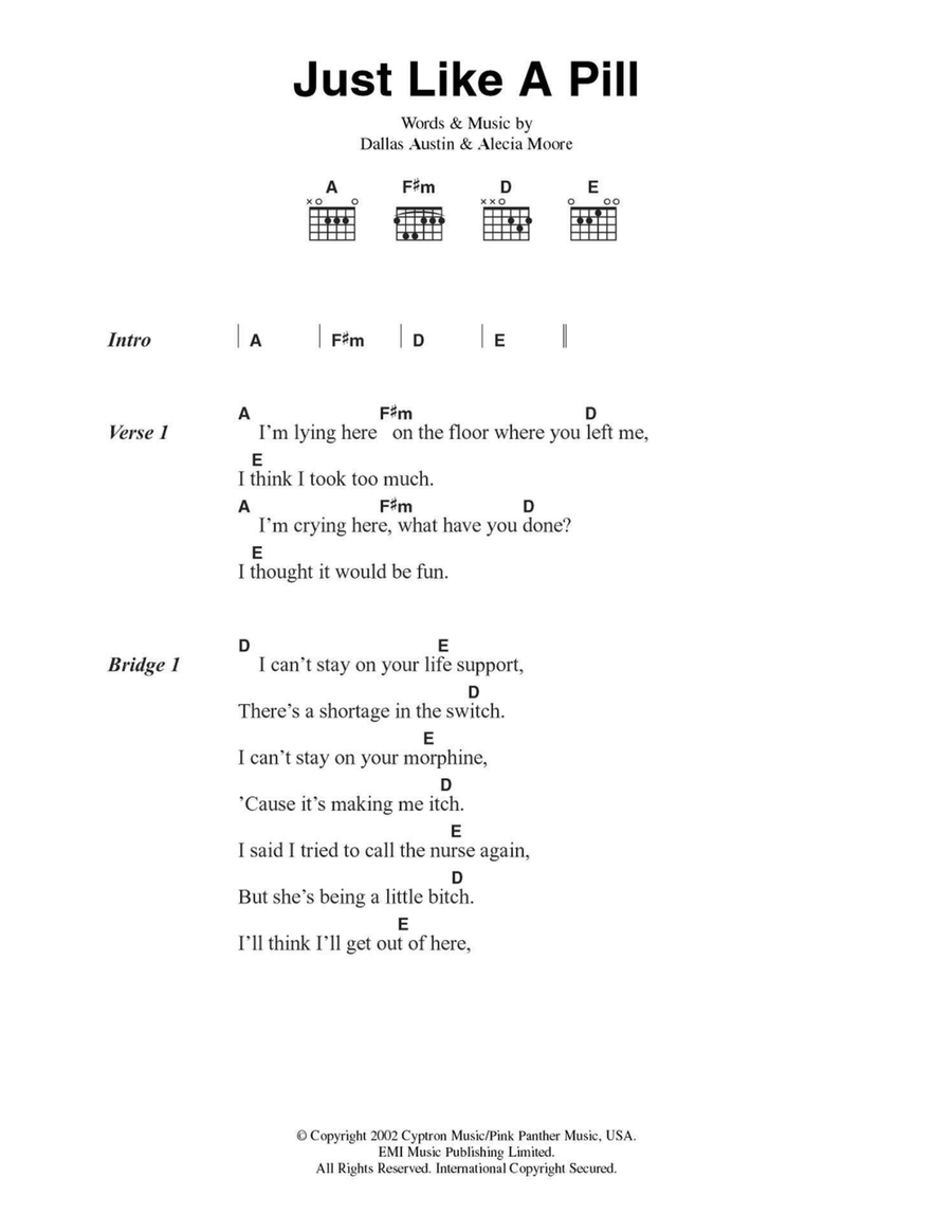 Just Like A Pill Easy Guitar scores gallery preview page 1