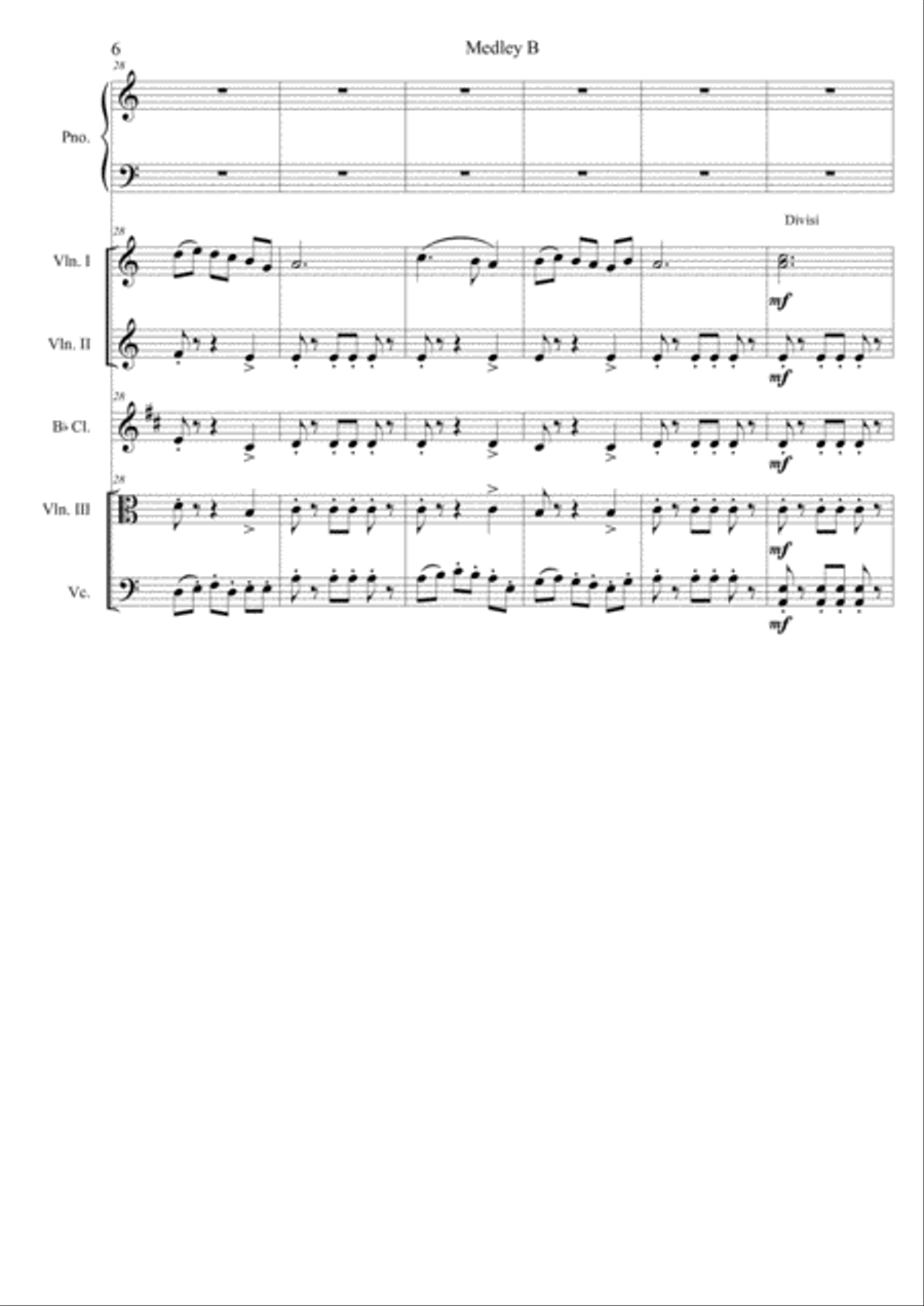 Medley B.Conjunt de tres peses de nivell iniciació per a piano amb acompanyament d'orquestra de cor Small Ensemble scores gallery preview page 6