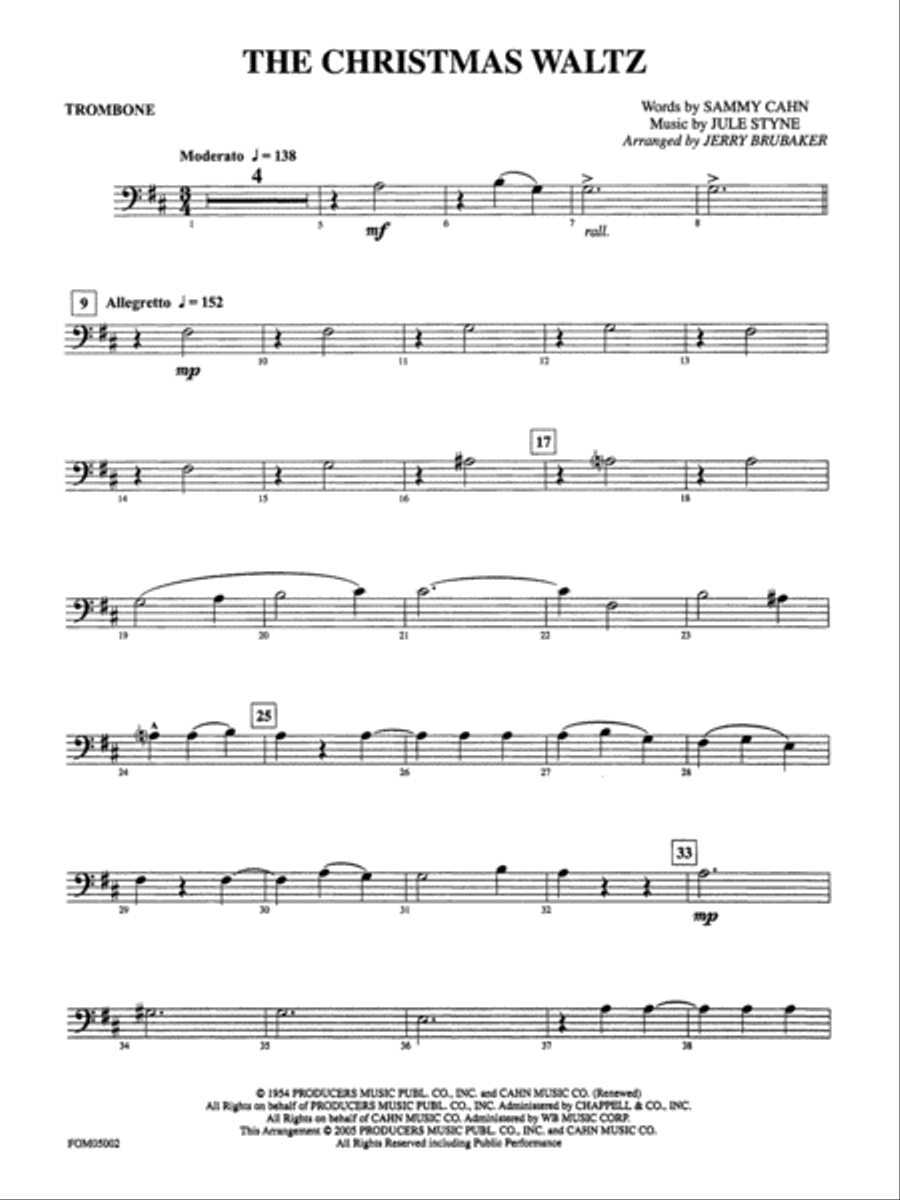 The Christmas Waltz: 1st Trombone Full Orchestra scores gallery preview page 1