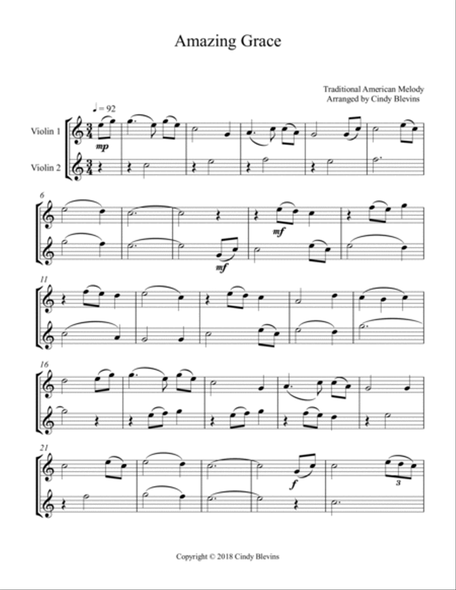 Amazing Grace, Violin Duet String Duet scores gallery preview page 2