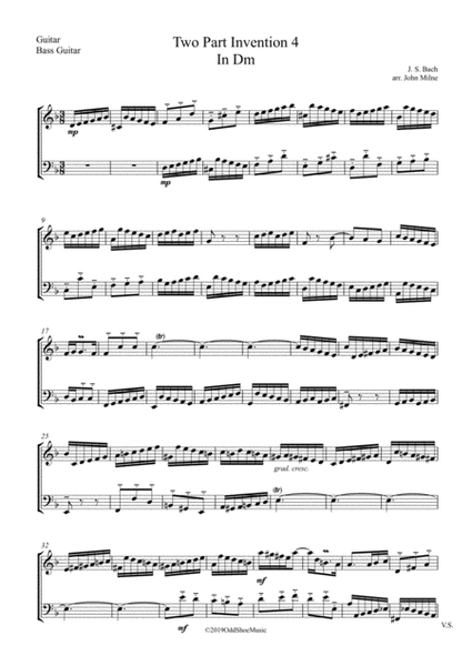Bach 2 part invention No.4 in Dm for Guitar and Bass Guitar