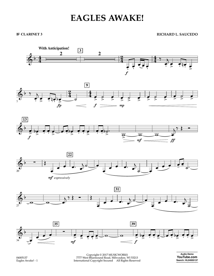 Eagles Awake! - Bb Clarinet 3 Concert Band scores gallery preview page 1