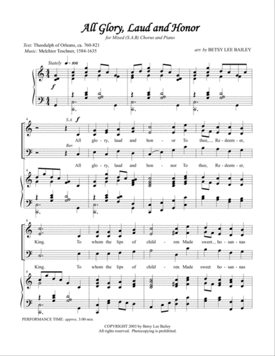 All Glory, Laud and Honor 3-Part scores gallery preview page 2