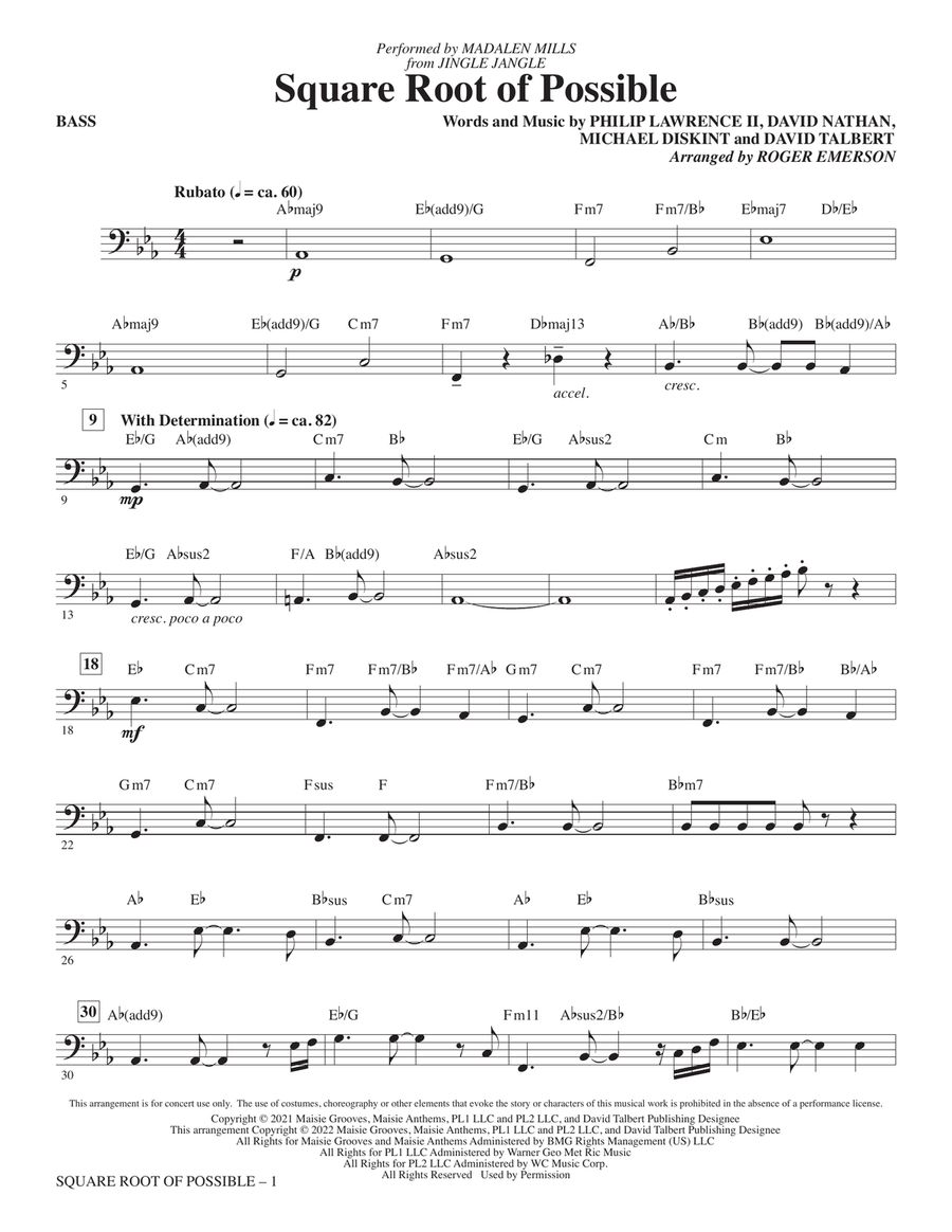 Square Root of Possible (from Jingle Jangle) (arr. Roger Emerson) - Bass