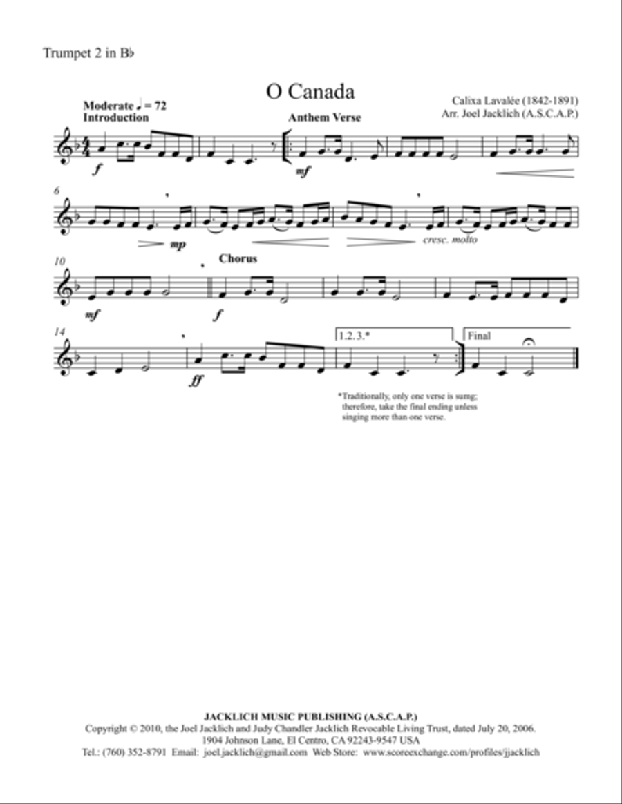 O Canada (Brass Quintet or Brass Quartet) Brass Quartet scores gallery preview page 3