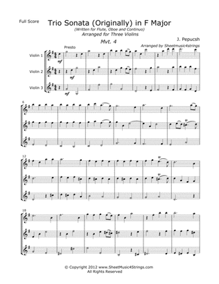 Pepusch, J. - Sonata in F (Mvt. 4) for Three Violins