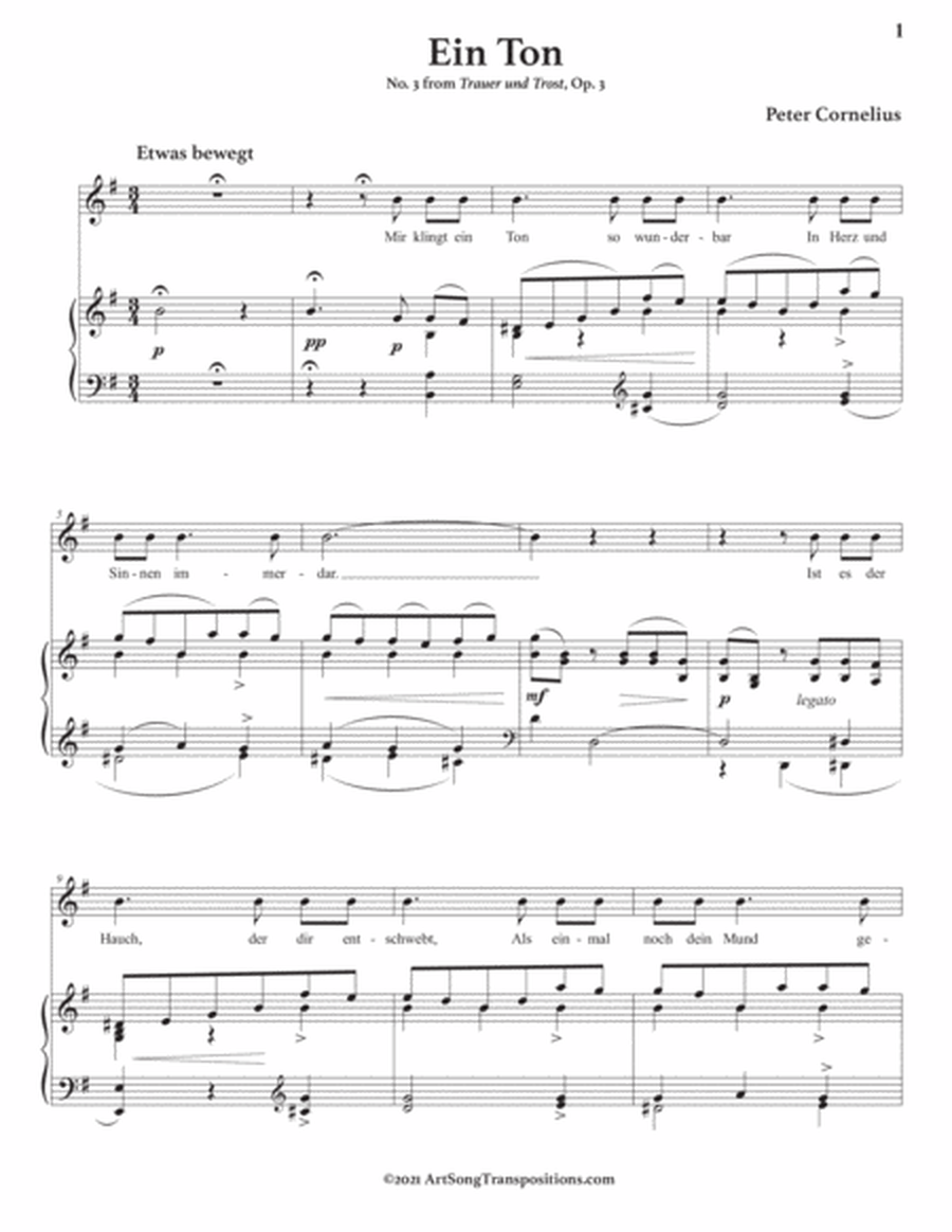 CORNELIUS: Ein Ton, Op. 3 no. 3 (transposed to E minor)