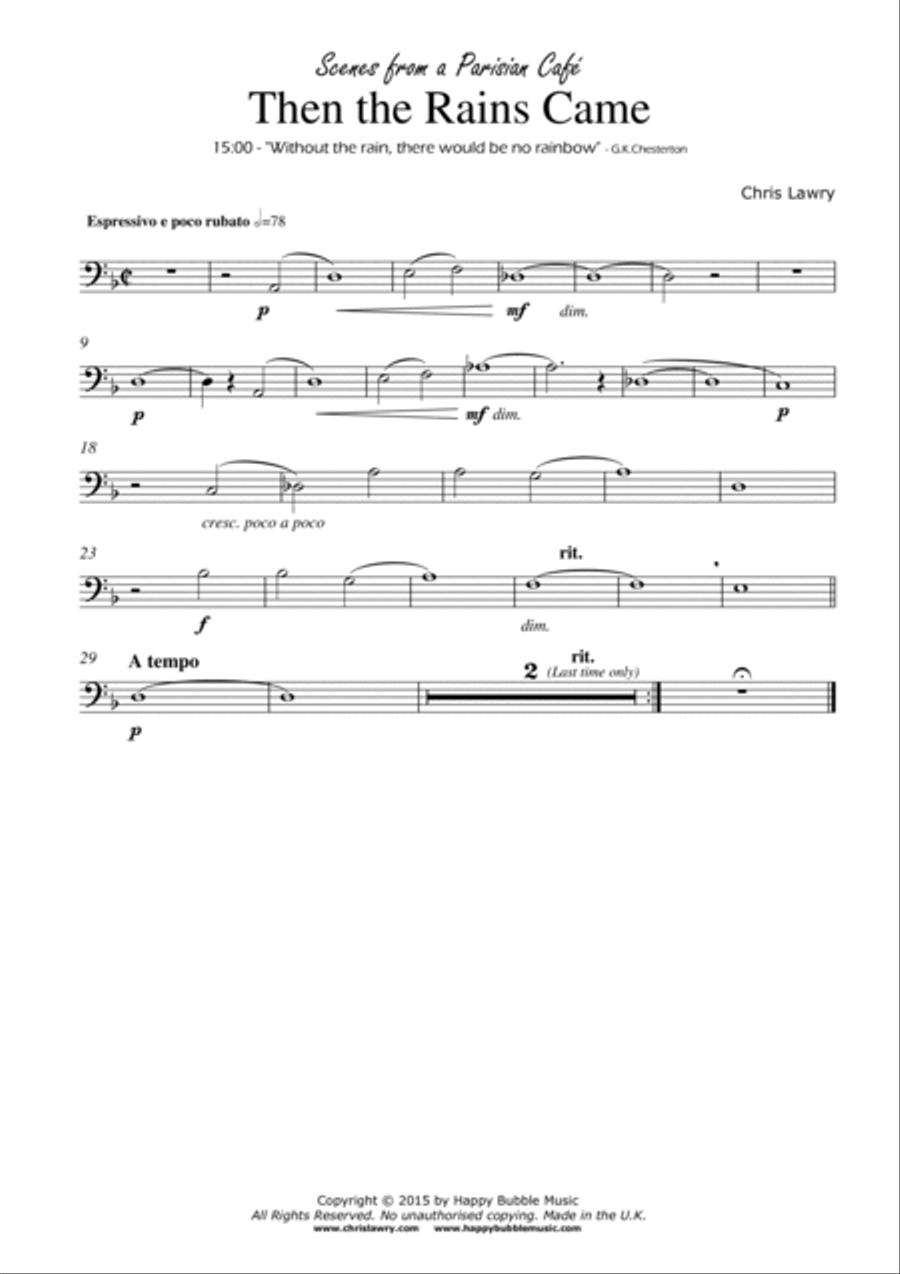 Then the Rains Came - for Low Brass [Bass Clef] & Piano (from Scenes from a Parisian Cafe) Brass Duet scores gallery preview page 2