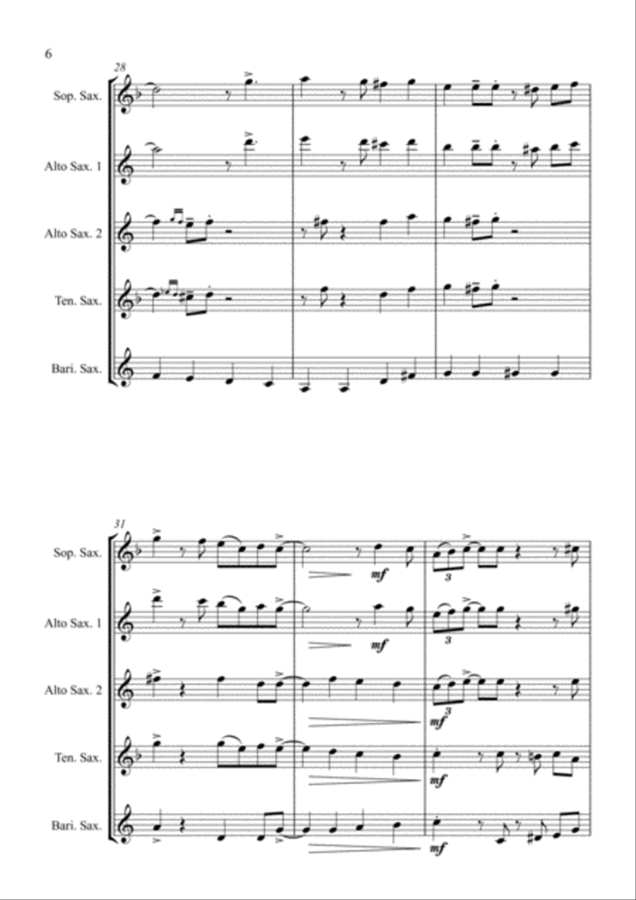 Santa Claus Is Comin' To Town Saxophone Quartet scores gallery preview page 6