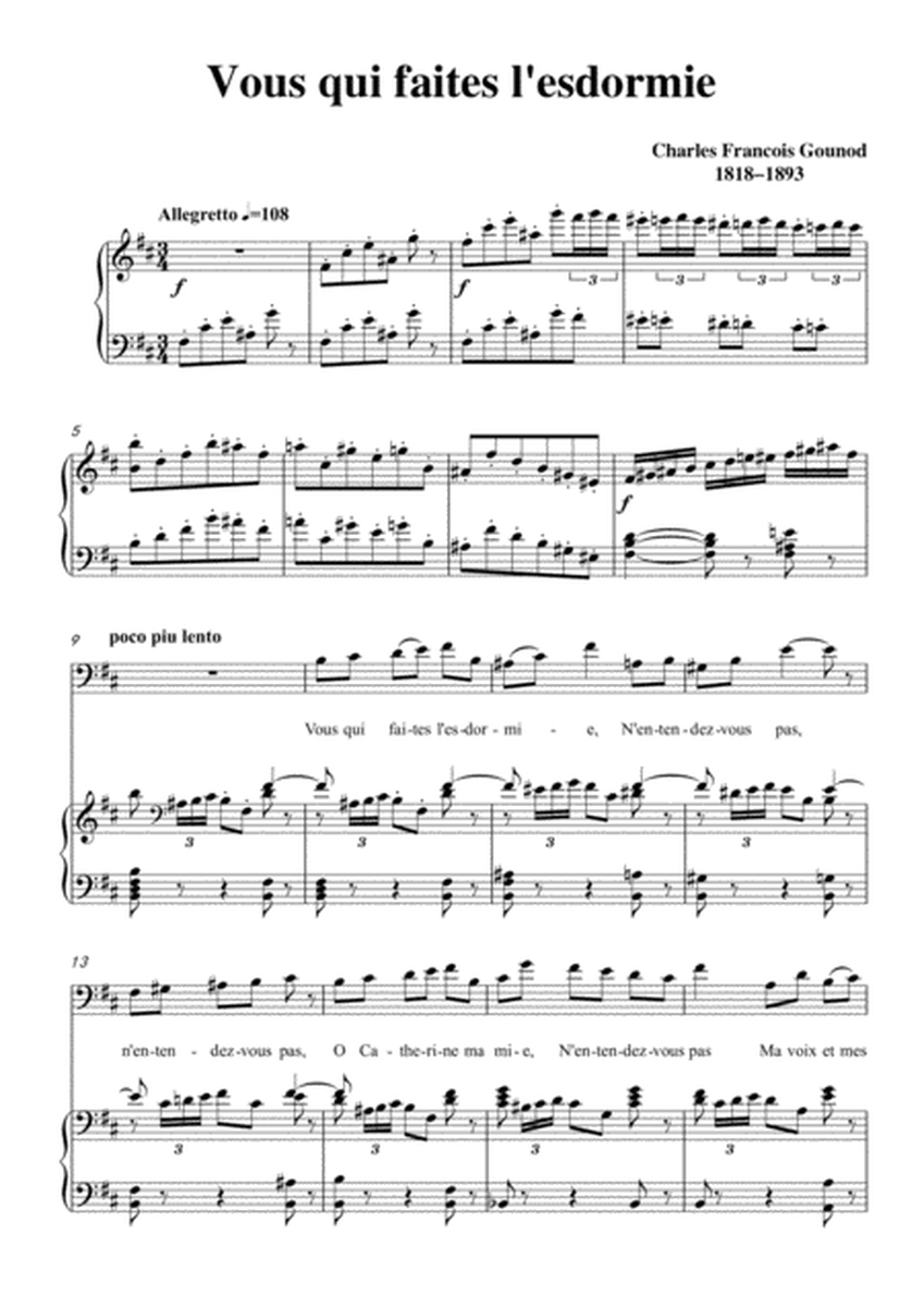 Gounod-Vous qui faites l'esdormie in b minor, for Voice and Piano image number null