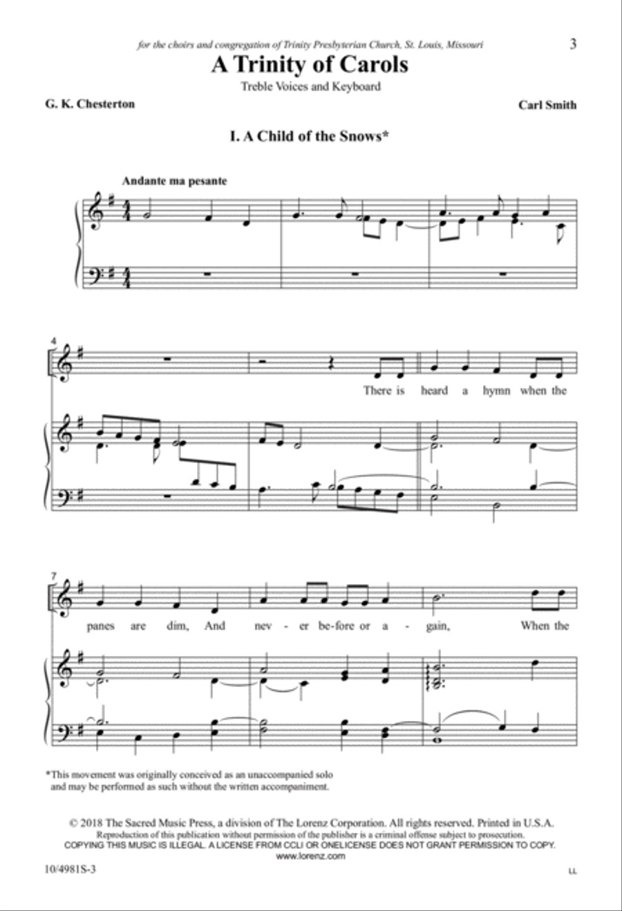 A Trinity of Carols Unison Choir scores gallery preview page 3