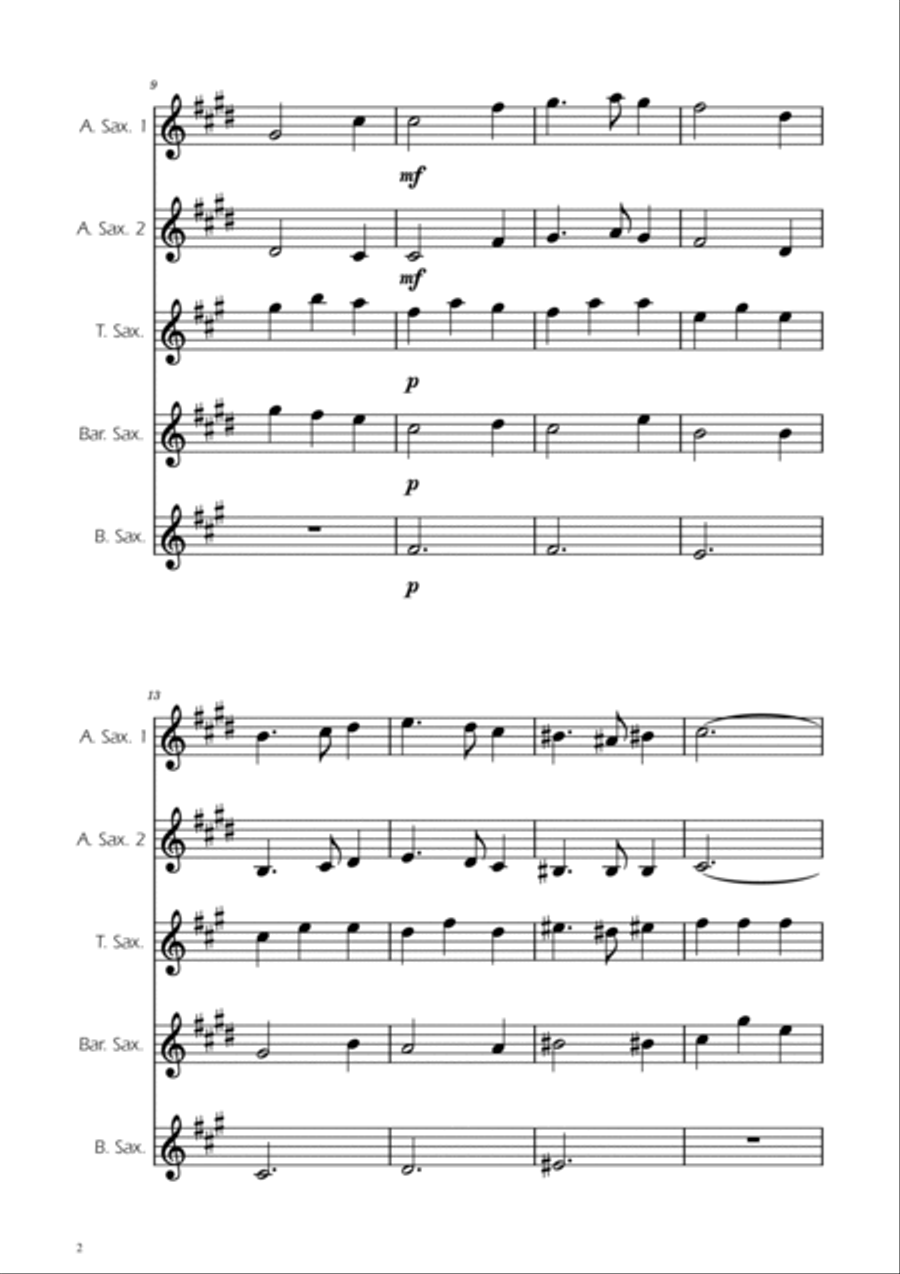 Greensleeves - Sax Quintet AATB Saxophone Quintet scores gallery preview page 2