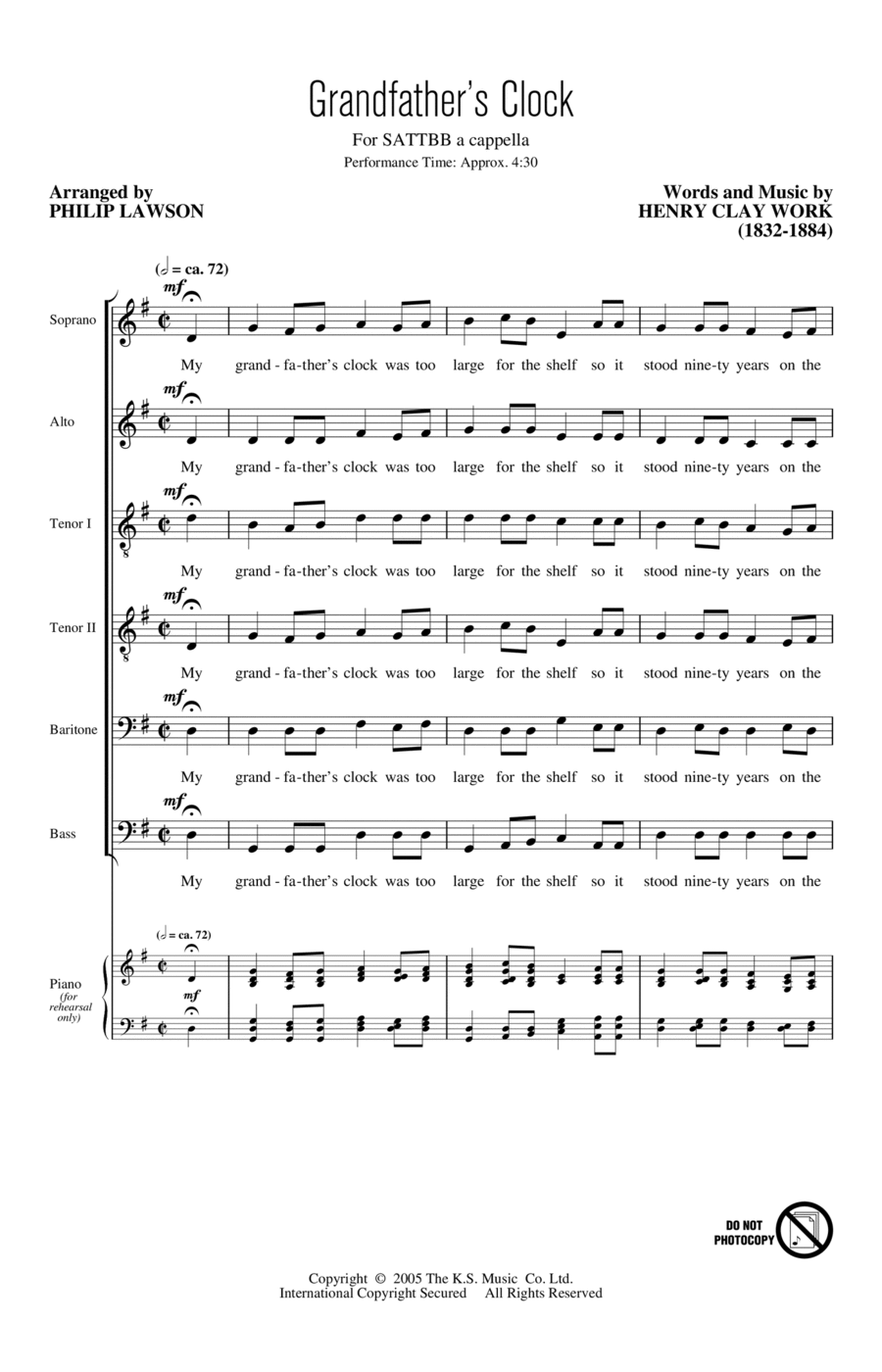 Grandfather's Clock (arr. Philip Lawson) A Cappella scores gallery preview page 1