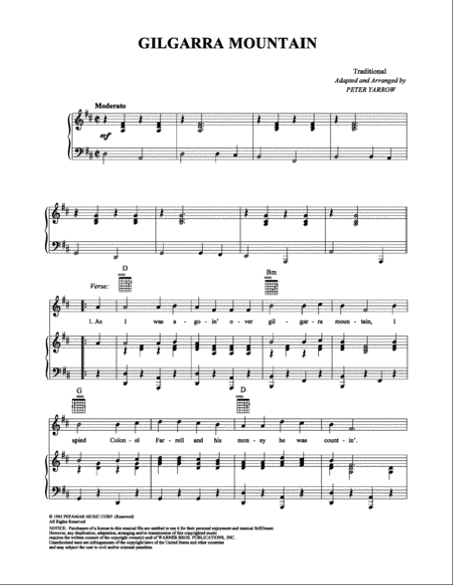 Gilgarra Mountain Gilgarra Mountain Piano, Vocal, Guitar scores gallery preview page 1