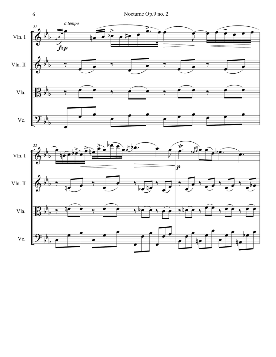 Nocturne Op. 9 No. 2 for String Quartet String Quartet scores gallery preview page 6