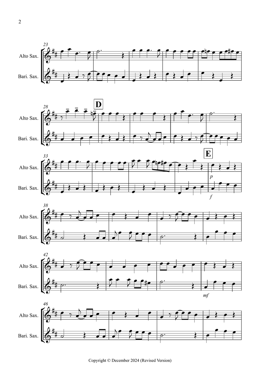 Jingle Bells (Jazzy Style!) for Alto and Baritone Saxophone Duet Woodwind Duet scores gallery preview page 2