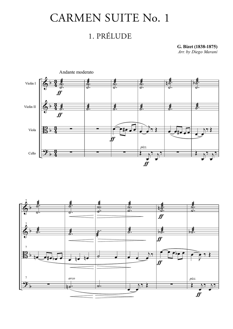 Carmen Suite No. 1 for String Quartet String Quartet scores gallery preview page 1