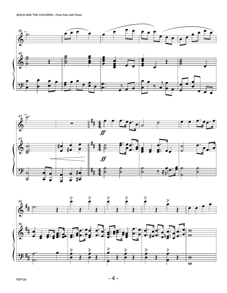 JESUS AND THE CHILDREN (medley of children's hymns) - FLUTE SOLO with Piano Accompaniment Flute Solo scores gallery preview page 4