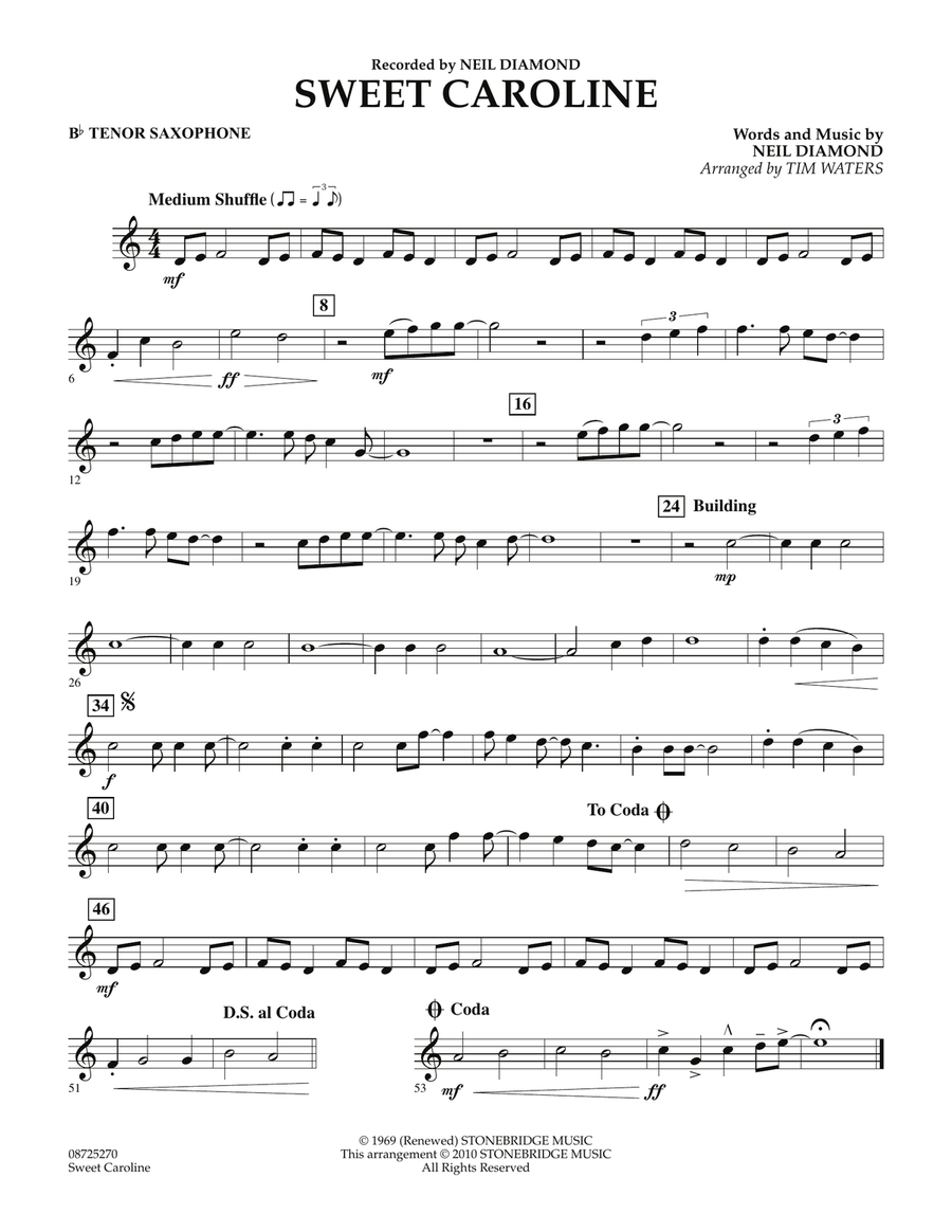 Sweet Caroline - Bb Tenor Saxophone Concert Band scores gallery preview page 1