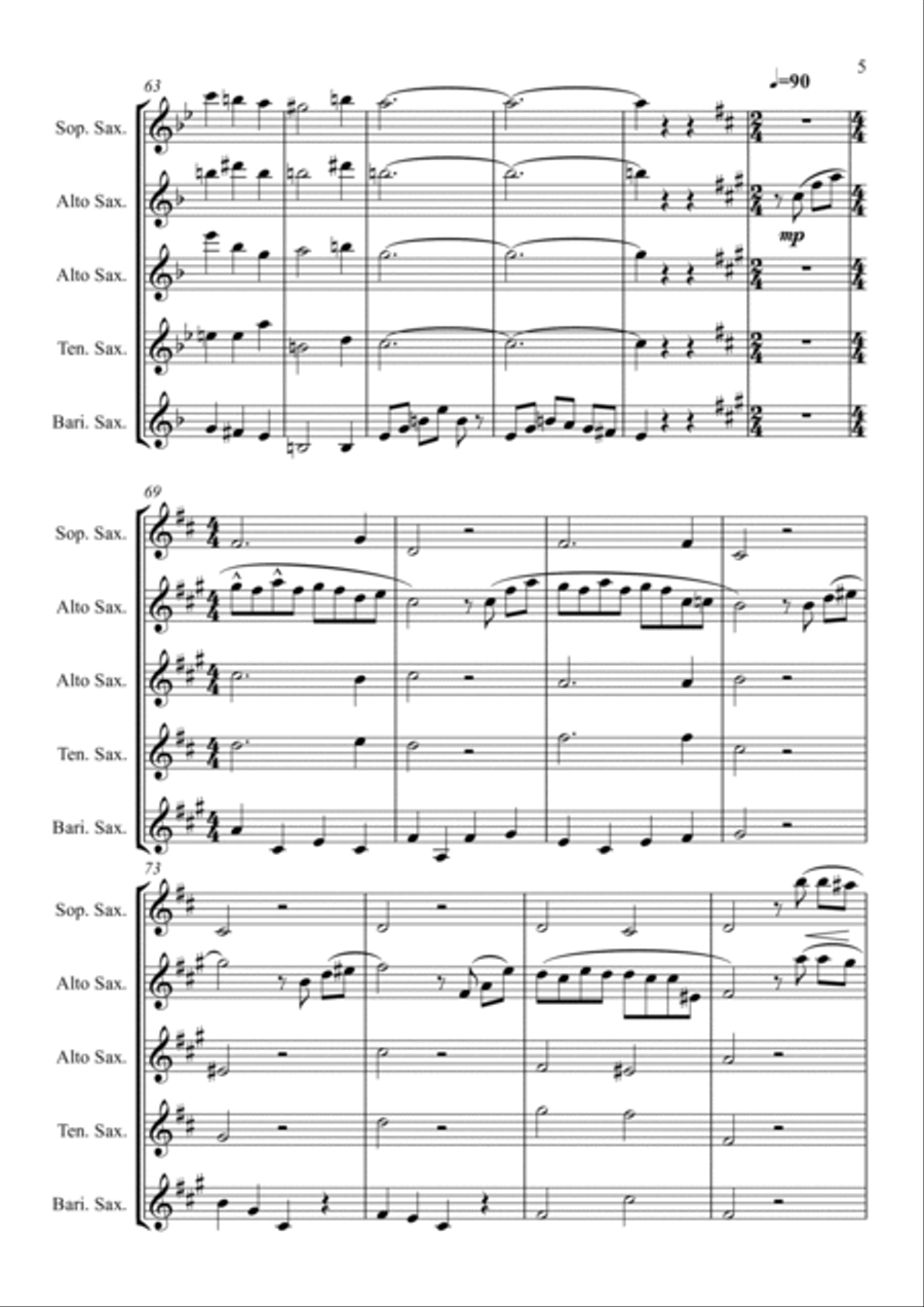 The Godfather Waltz Saxophone Quintet scores gallery preview page 5