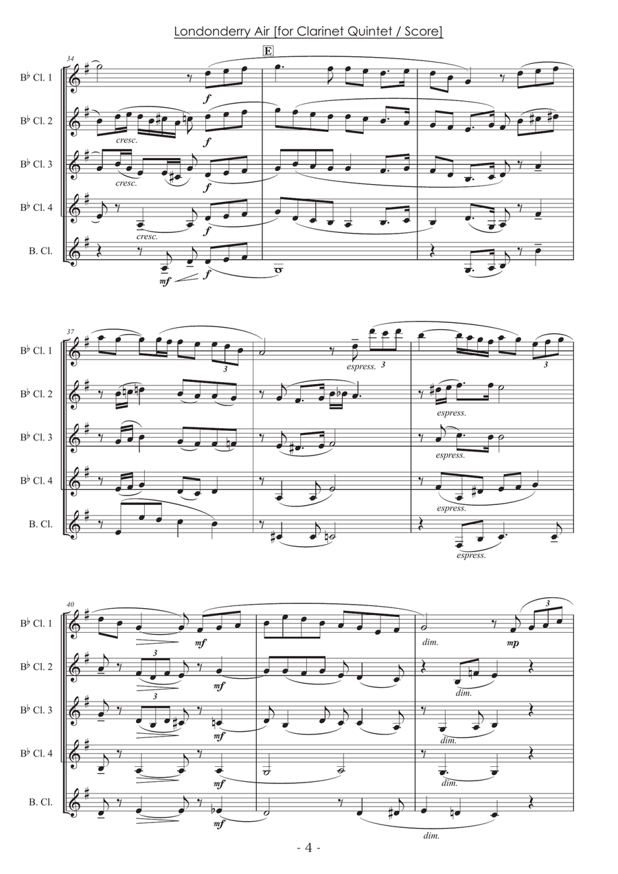 Londonderry Air (Danny Boy) [Clarinet Quintet] Clarinet Quintet scores gallery preview page 4