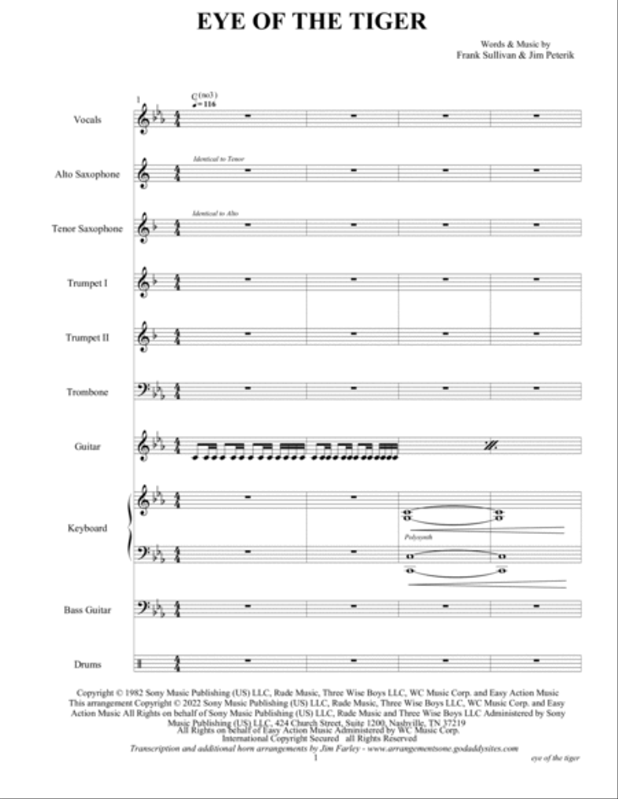 Eye Of The Tiger Tenor Saxophone scores gallery preview page 3