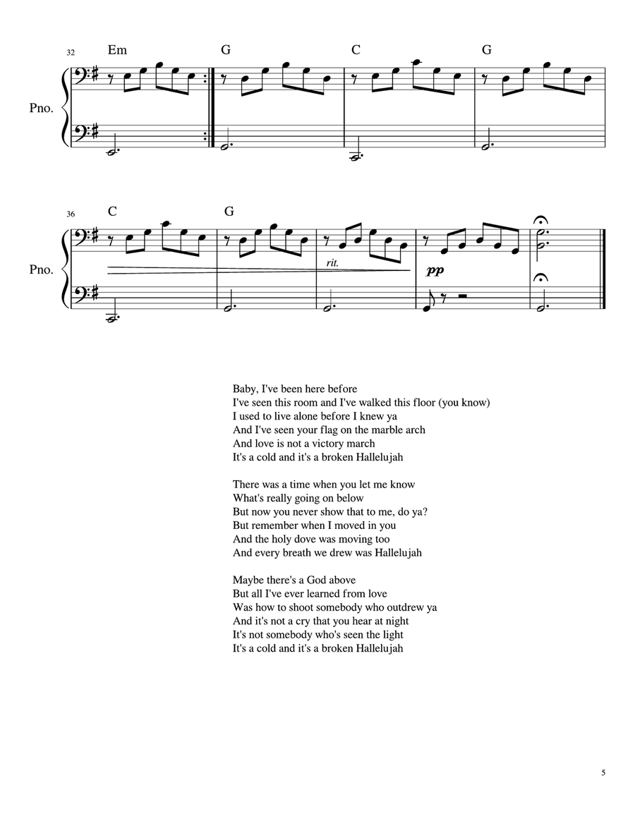 Hallelujah Easy Piano scores gallery preview page 5