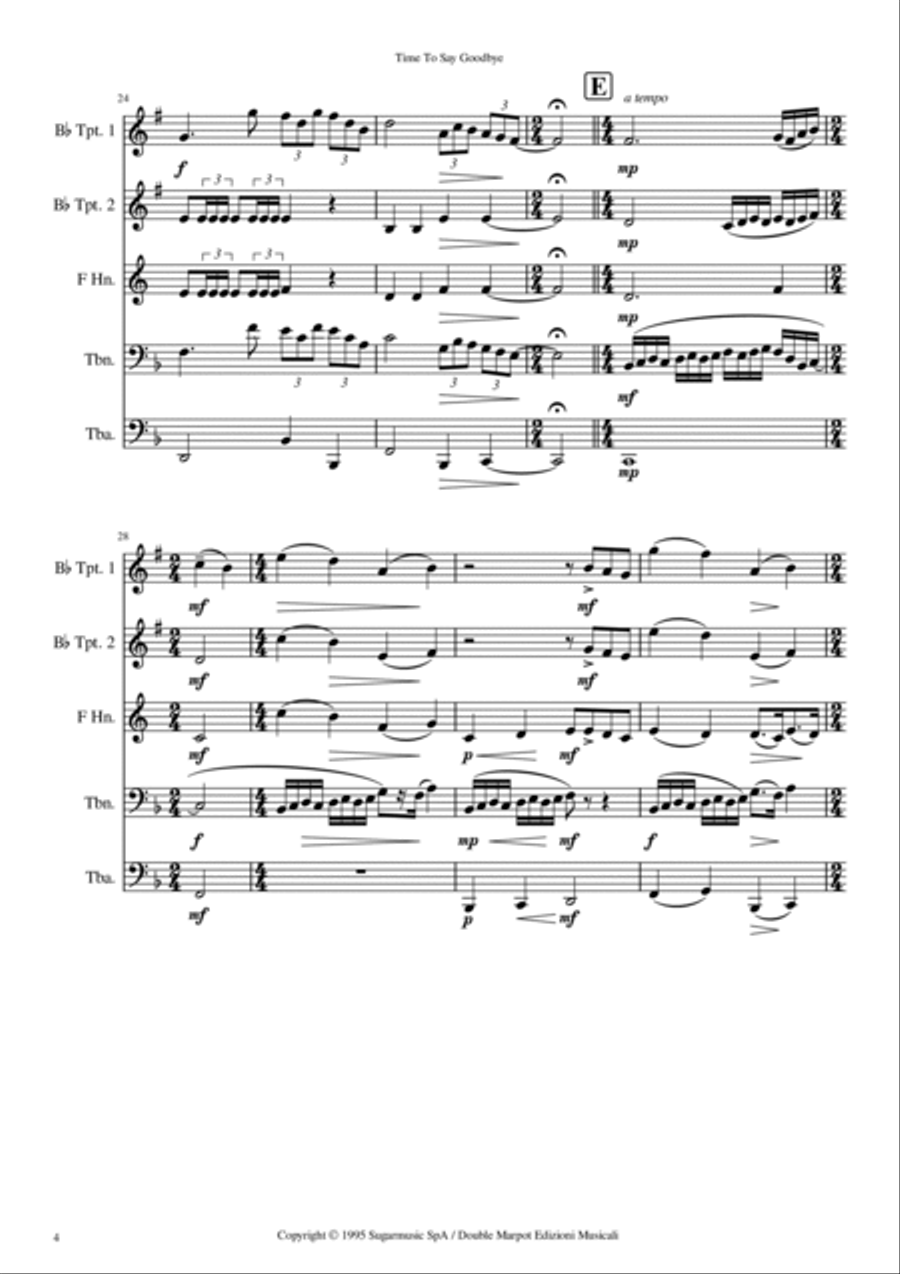 Time To Say Goodbye Brass Quintet scores gallery preview page 4