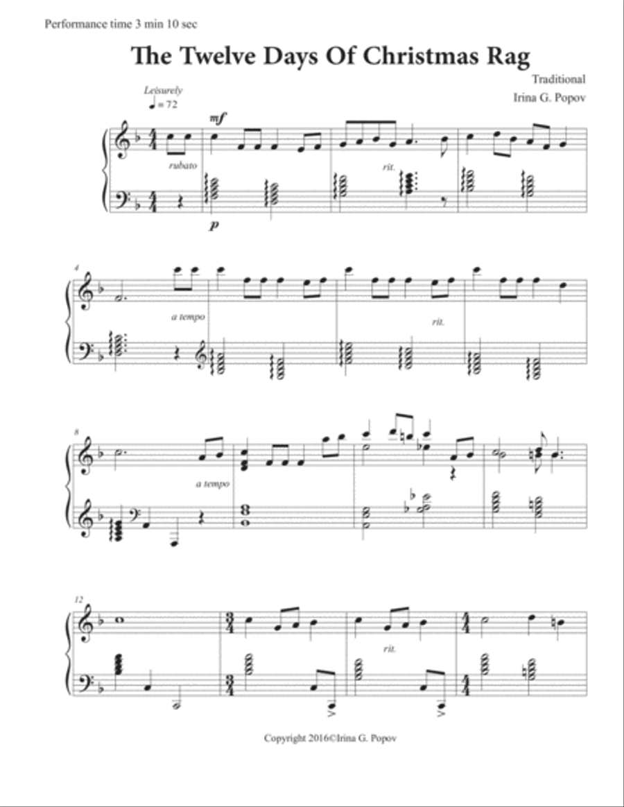 The Twelve Days of Christmas Rag Piano Solo scores gallery preview page 2