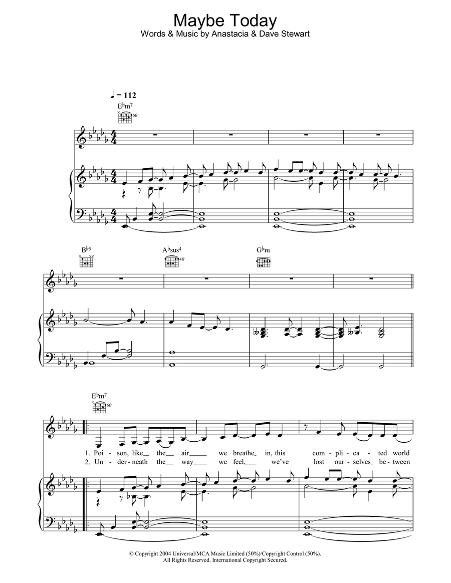 Maybe Today Piano, Vocal, Guitar scores gallery preview page 1