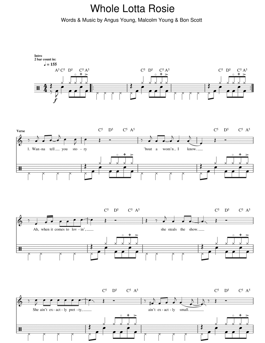 Whole Lotta Rosie (Drums) Piano scores gallery preview page 1