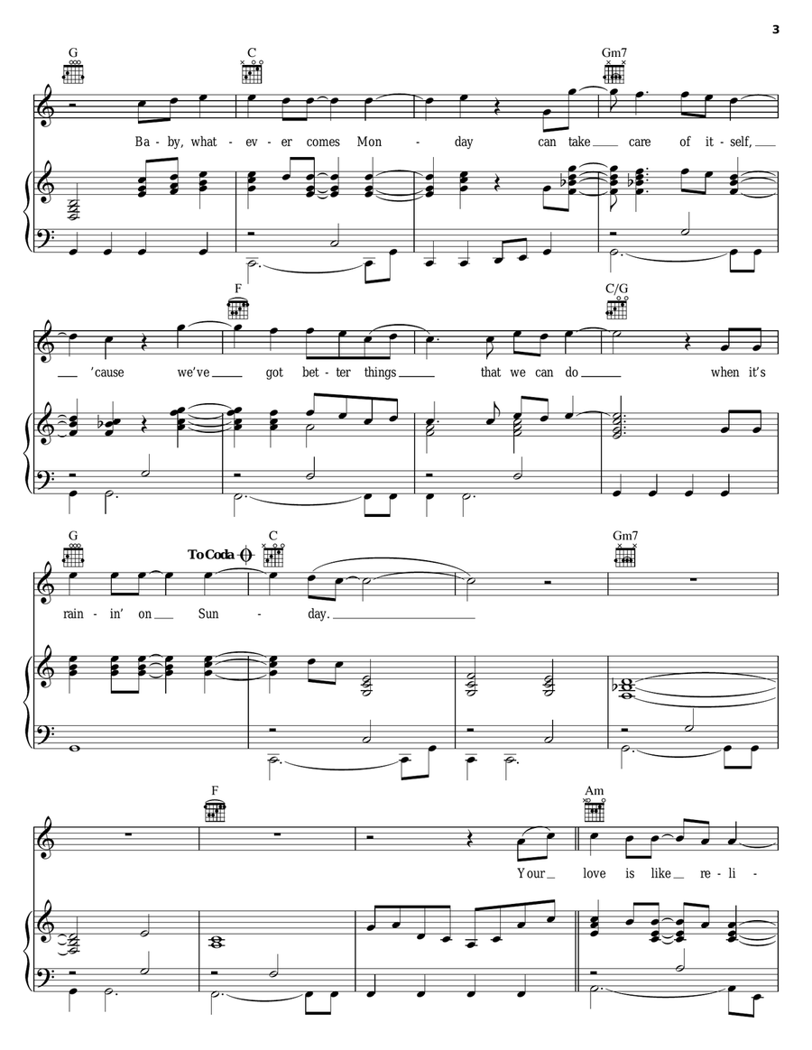 Raining On Sunday Raining On Sunday Piano, Vocal, Guitar scores gallery preview page 3