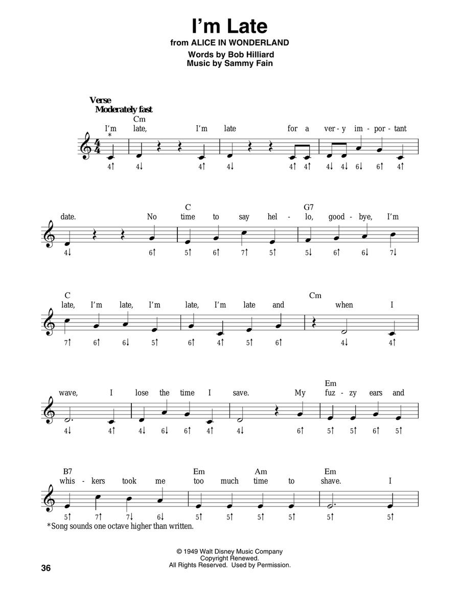 I'm Late (from Alice In Wonderland) Harmonica scores gallery preview page 1