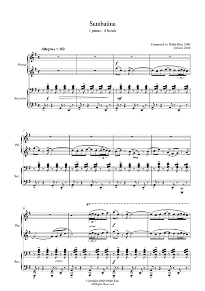 Sambatina, Original composition for piano duet (Intermediate level) by Philip Kim