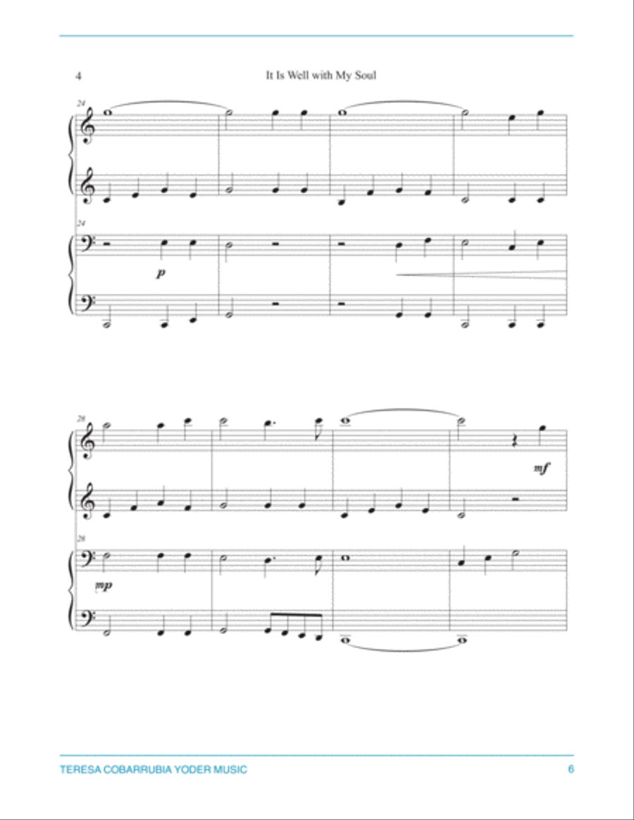 It Is Well With My Soul, Easy Piano Duet for 1 Piano/4 Hands by Teresa Cobarrubia Yoder, ASCAP image number null