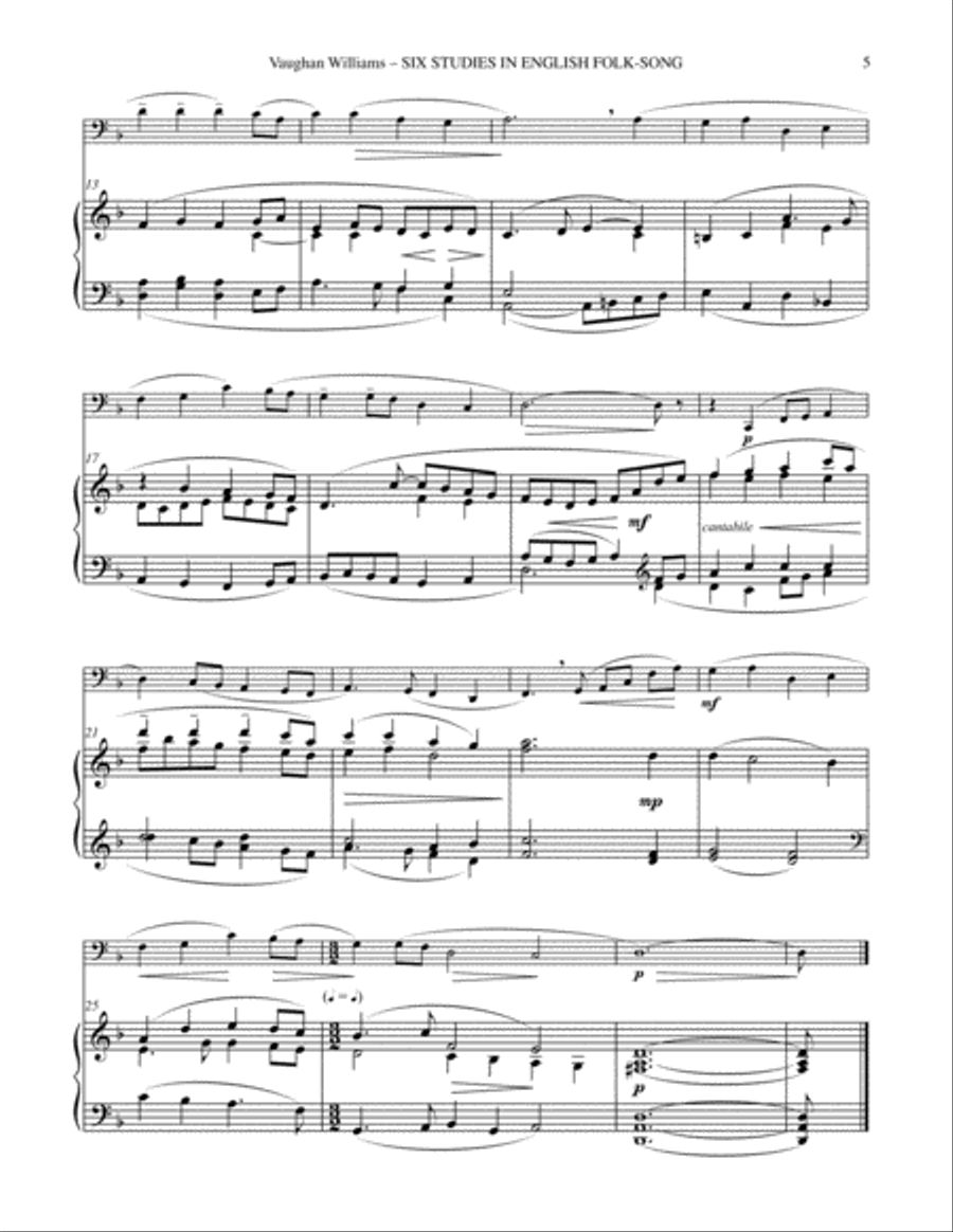 Six Studies in English Folksong arranged for Tuba or Bass Trombone and Piano