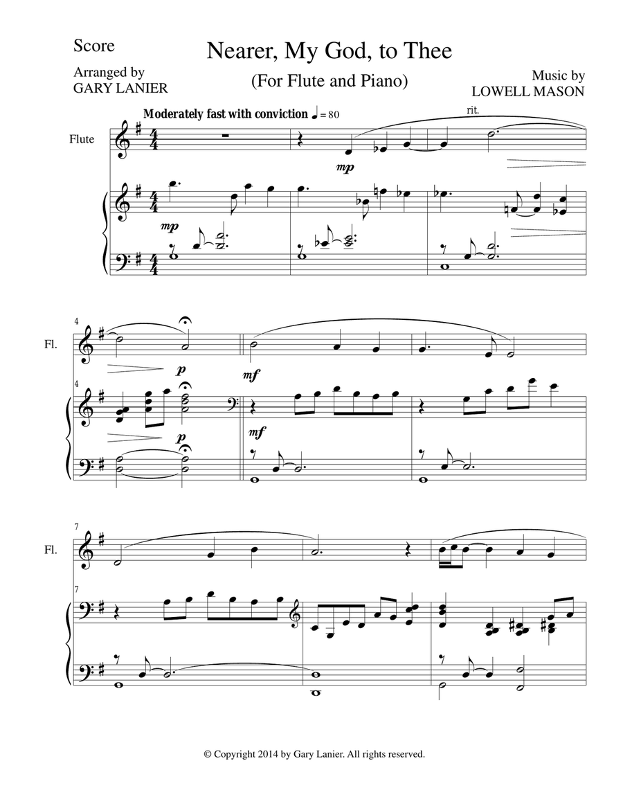 NEARER, MY GOD, TO THEE (Flute Piano and Flute Part) Flute Solo scores gallery preview page 1