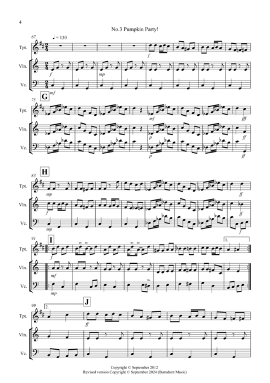 3 Halloween Pieces for Trumpet, Violin and Cello Trio Small Ensemble scores gallery preview page 4